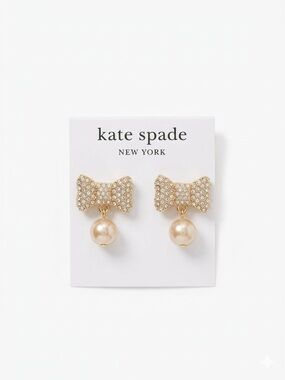 kate spade gold-tone crystal bow drop pearl earrings